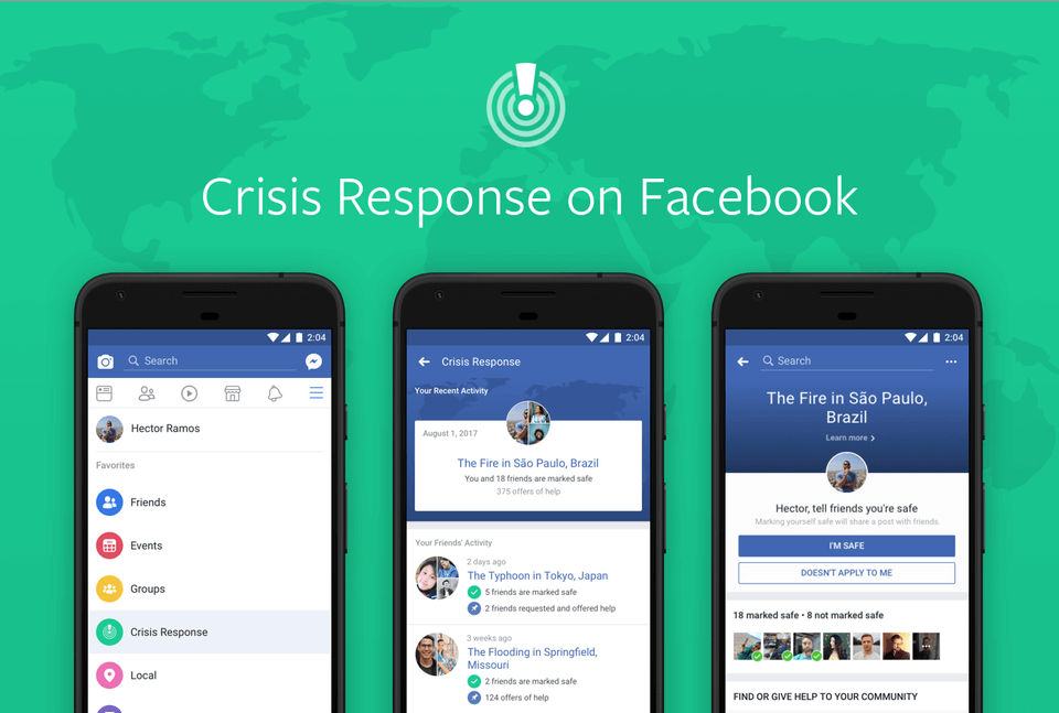 Safe friends. Crisis response. Crisis response on Facebook. Crisis response mobile. Facebook Helper.